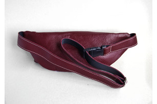 Fanny pack - Genuine leather belt bag (burgundy with flowers)